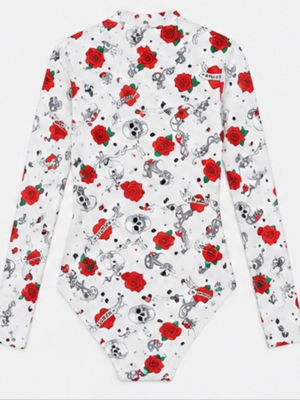 AS ROSE RICH RASH GUARD SWIMSUIT Roses & Skull White Long-Sleeve SIZE Medium NWT - Picture 4 of 6